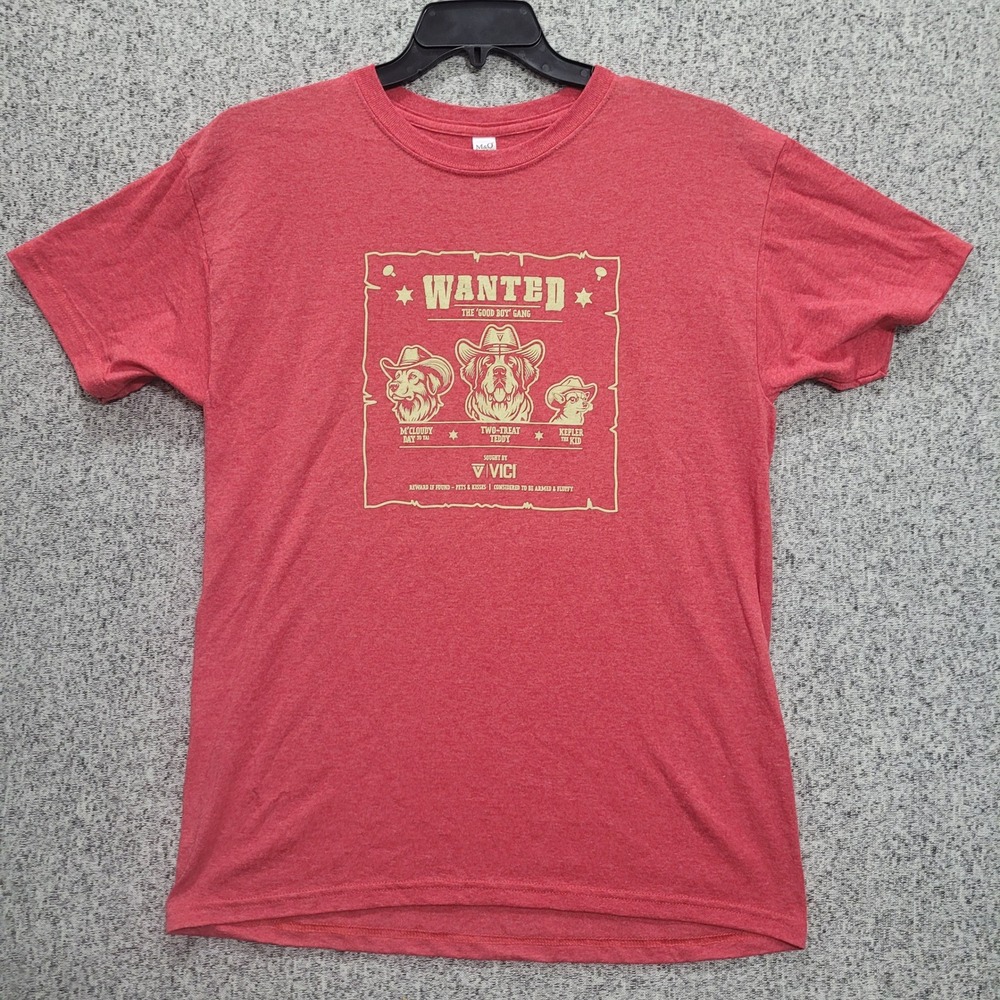 M&O Gold Wanted The Good Boy Gang Dog Graphic Tee Red Heather Medium